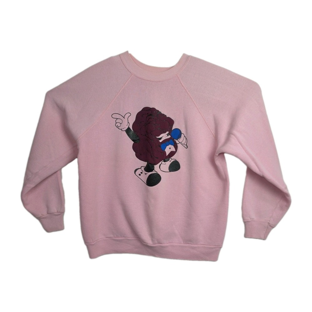Vintage California Raisins Sweatshirt Women's Size L Pink Puff Print Raisin